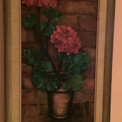 Painting potted plants on brick background