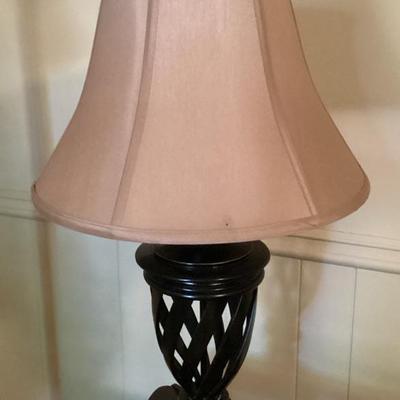 Table lamp open weave base ivory shade
