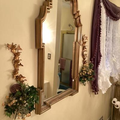 Mirror gold frame and sconces