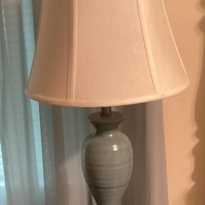 Table lamp green base beige shade
