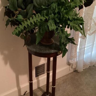 Plant stand wood base stone top