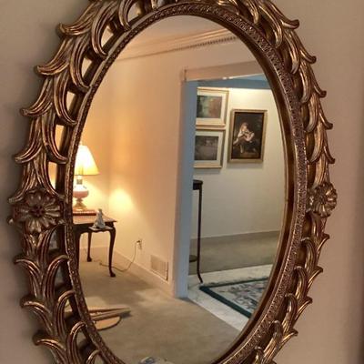 Mirror gold frame oval