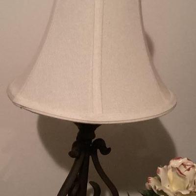 Table lamp black base beige shade