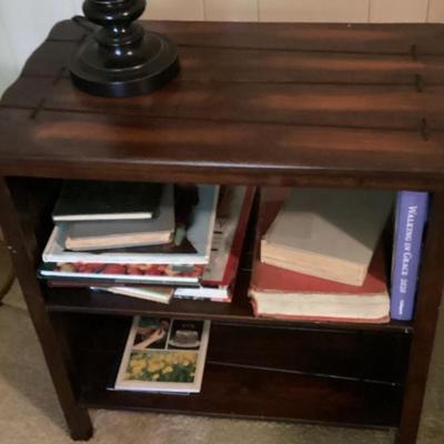 End table dark wood with 2 shelves