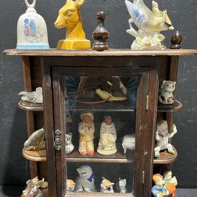 Vintage Wood Filled Display Curio Knick Knack Wall Or Stand Cabinet