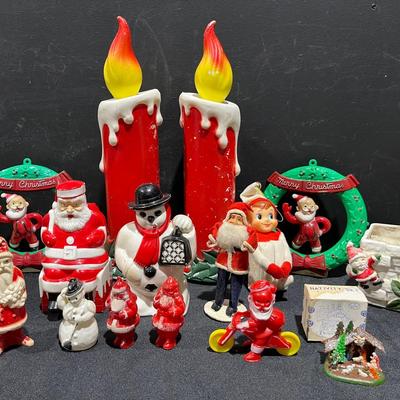 1920’s-‘50’s Christmas Candle Blowmolds, Paramount Plastic Santa& Snowman + More Christmas Decor