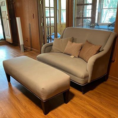 Dust Blue Studded Loveseat W/ Matching Ottoman & Accent Pillows 