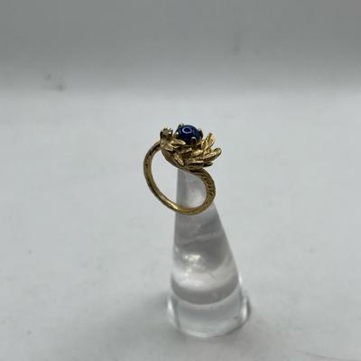 14k Gold Vintage 60s Diamond & Blue Lapis Stone Ring 