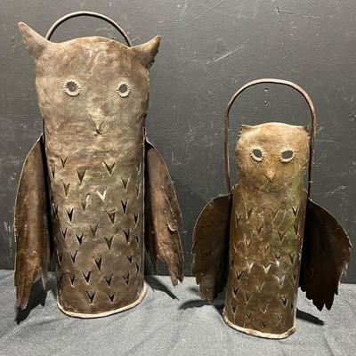 Vintage Metal Wise Owl Lantern Set