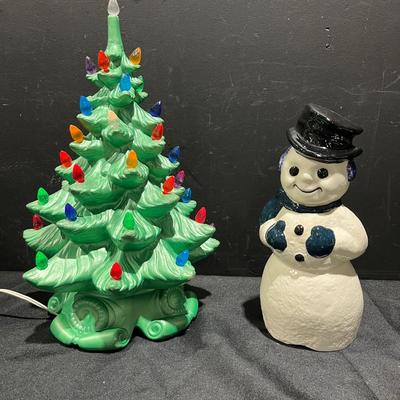 Vintage Atlantic Mold Co Ceramic Christmas Tree ‘60-70’s And Snowman