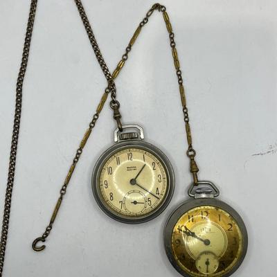 Antique Art Deco Ingraham Dollar Tower Pocket Watch & Westclox Pocket Ben