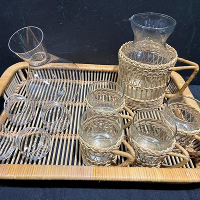 Coffee Imports Wicker Ice Tea Set And Balanced Crystal Wine Decanter Set