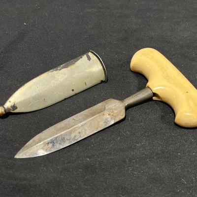19th Century W. Fink, Bone Handled Gambler's Push Dagger W/ Clawfoot Clasp