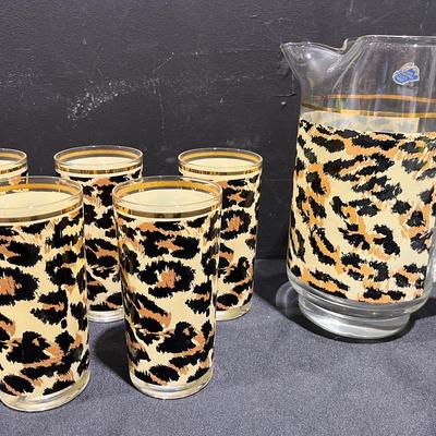 MCM Cheetah Glassware Black & Gold West Virginia Glass