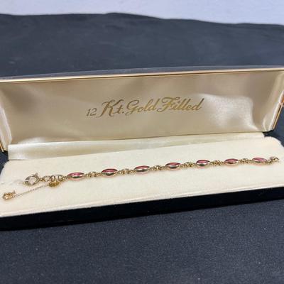 Vintage 12k GF & Marquise Pink Stone Bracelet 
