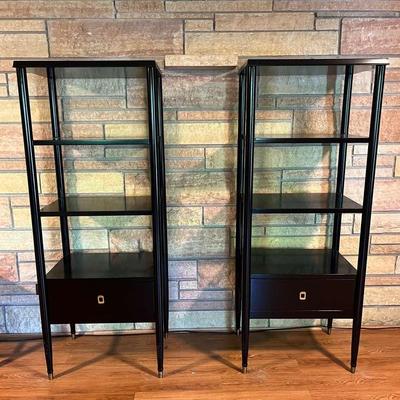 MCM Style Black Bookcases W/ Brass Hardware & Feet