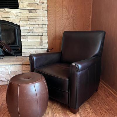 Leather Accent Chair Recliner W/ Leather Ottoman (Both Like New) 