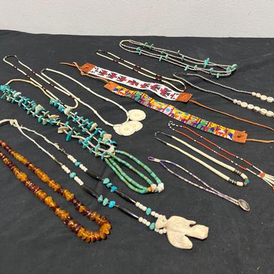 Vintage Necklaces ~ Ft, Turquoise, Coral, Mother Of Pearl, Quill, Bone & More