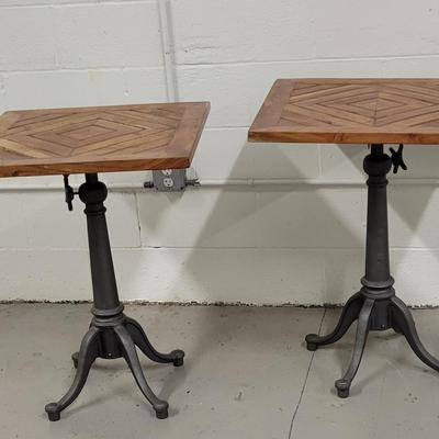 Two Adjustable Wood Topped Cafe Tables