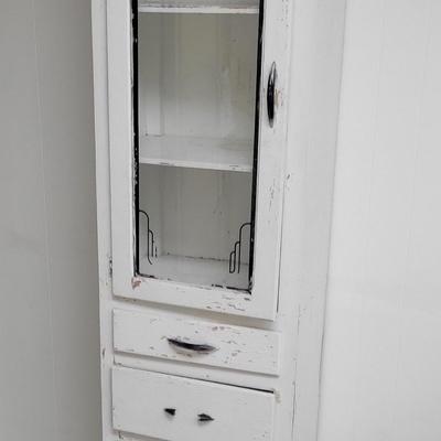 Vintage Glass Front Cabinet, Distressed