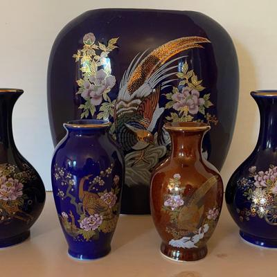 Blue & Brown Floral Katani Vases