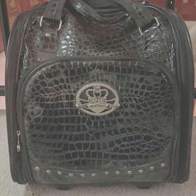 Kathy Van Zeeland Black Crocodile-Patterned Weekender Bag