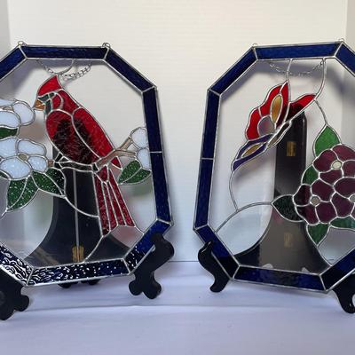Pair of Stained Glass Window Hanging Decor