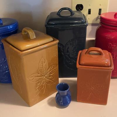 Assortment of Colorful Glazed Ceramic Kitchen Canisters & More