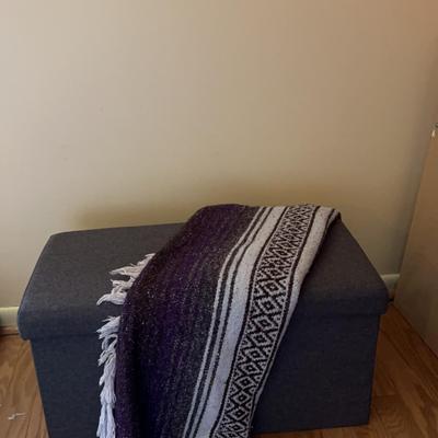 Fabric Covered Storage Box And Southwestern Throw