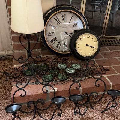 Two Wall Clocks & Metal Wire Decor