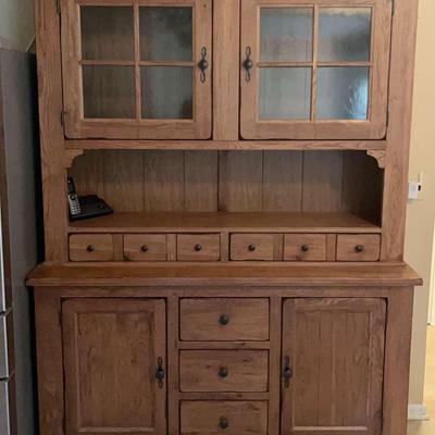 Large Oak Hutch W/ Glass Doors