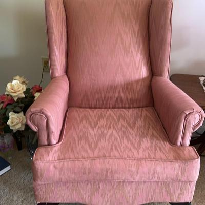 Pair Of Brocade Wing Back Chairs