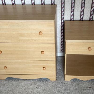 Blond Wood Small Chest of Drawers & Night Stand