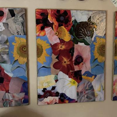 Trio of Colorful Lacquered Floral-Themed Art Pieces