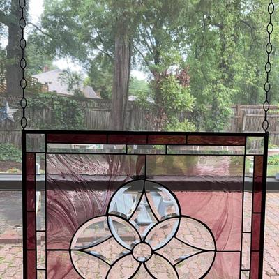 Square Magenta Stained Glass Window Hanging