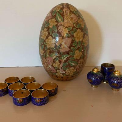 Cloisonne Egg, Napkin Rings, Salt & Pepper, & Toothpick Holder