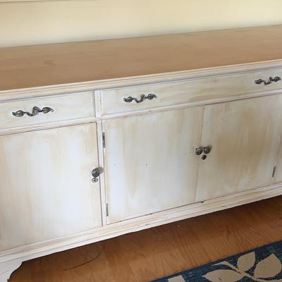 Vintage Ivory-Tone Wooden Side Cabinet W/ Vine Pulls