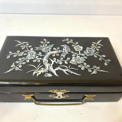 Vintage Mother Of Pearl Abalone Inlay Jewelry Box