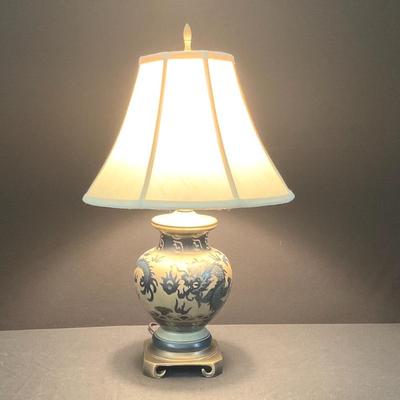 Chinese Ceramic Lamp With Dark Blue Dragons Design