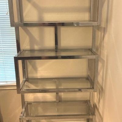 Vintage Mid Century Chrome And Glass Shelving Unit  