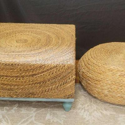 Large Rattan Coffee Table And Epund Stool