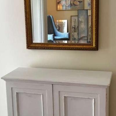 White And Gold Cabinet And Mirror
