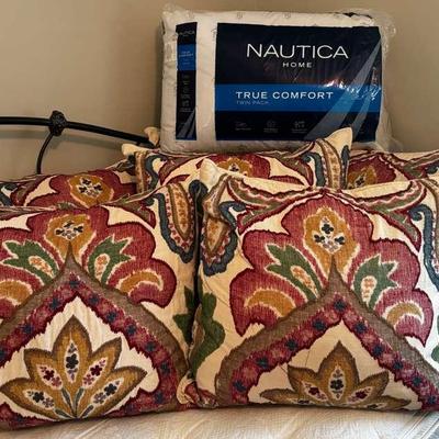 Pottery Barn Down Pillows With Colorful Pillowcases