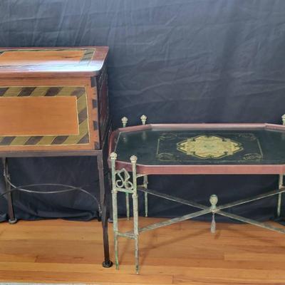 Vintage Wooden Box & Unique Metal Tray