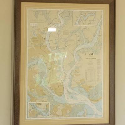Framed Nautical Chart Of The Charleston Harbor