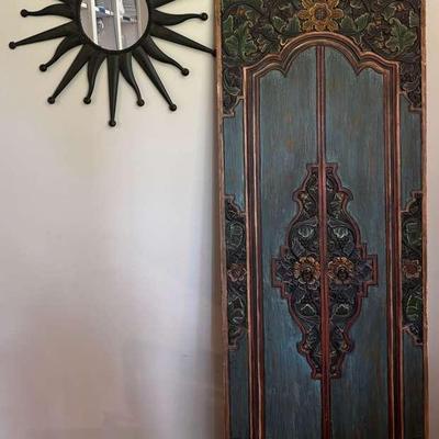Carved And Painted Wood Panel And Sun Mirror