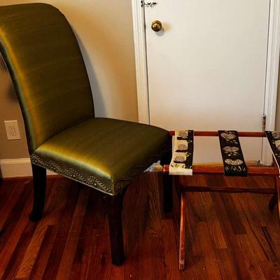 Empire Style Chair And Vintage Luggage Rack