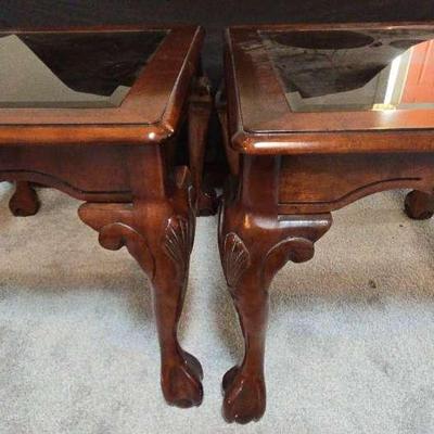 Two End Tables With Claw Feet And Glass Top
