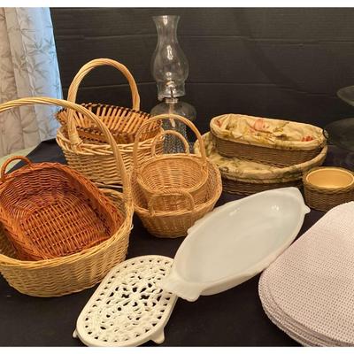 Decorative Plates, Oil Lamp, & Milk glass