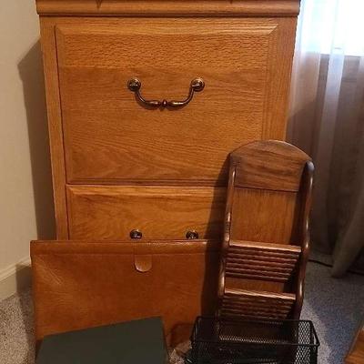 Wooden Filing Cabinet With Office Supplies 